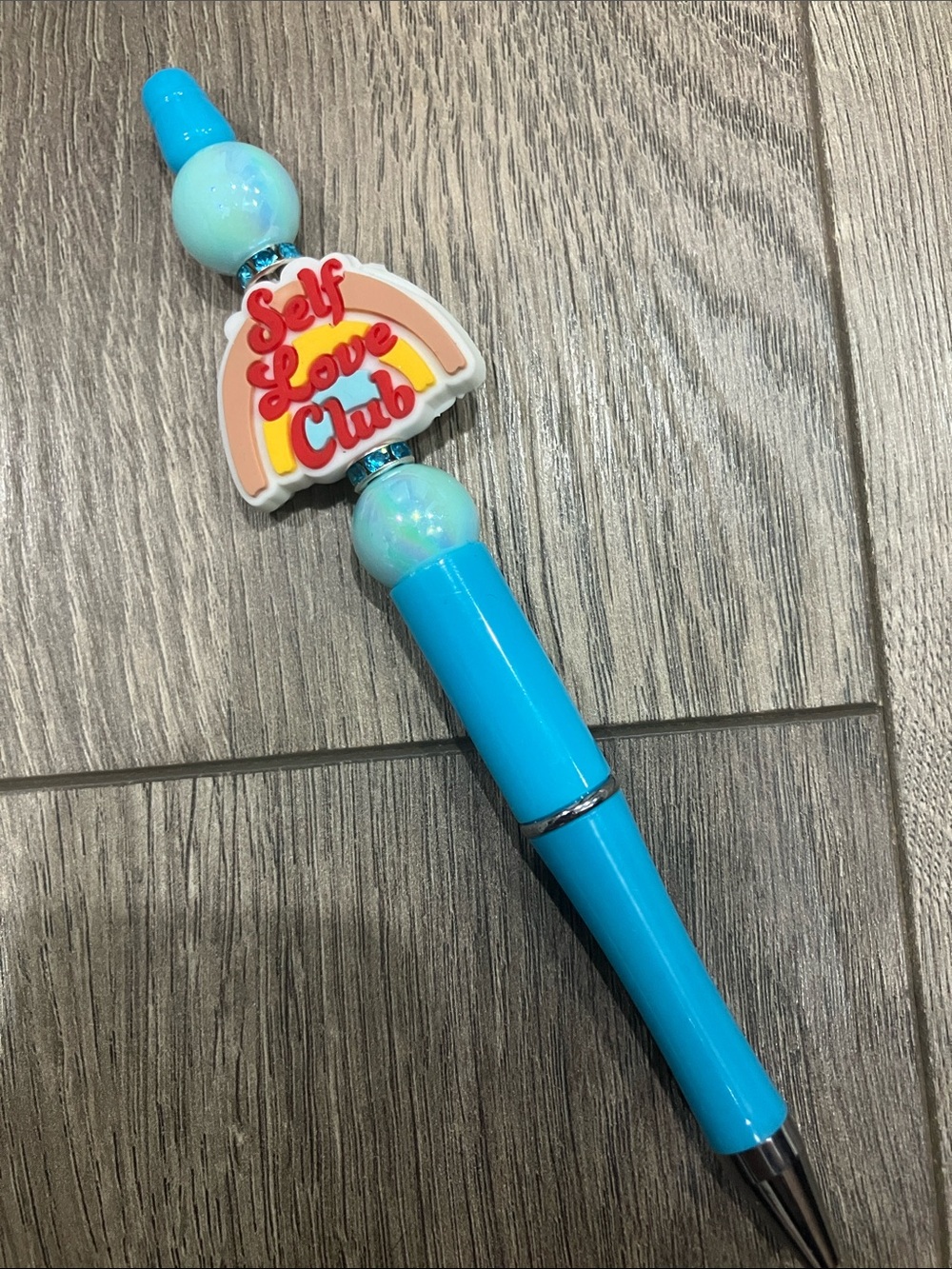 Hand Beaded βSelf Love Clubβ Pen in Blue